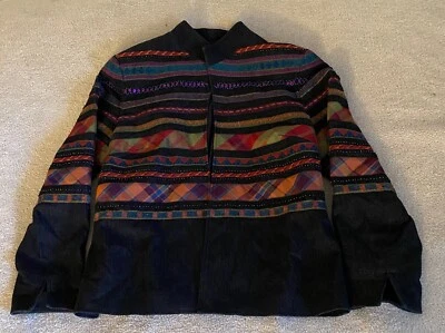 Chaqueta Coldwater Creek Negra/Gris Rayas Suroeste Frente Abierto Talla 16 Cuentas Foto 1 de 4