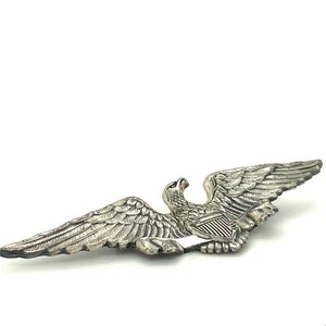 Vintage Signed Sterling Beau Engraved Military Eagle with Shield Brooch Pin - Picture 1 of 7