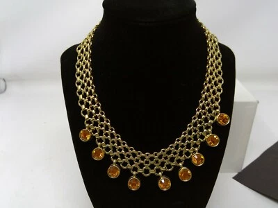 KJL Kenneth Jay Lane Gold Tone Metal Mesh W/Yellow Topaz Rhinestones Necklace - Image 1 of 4