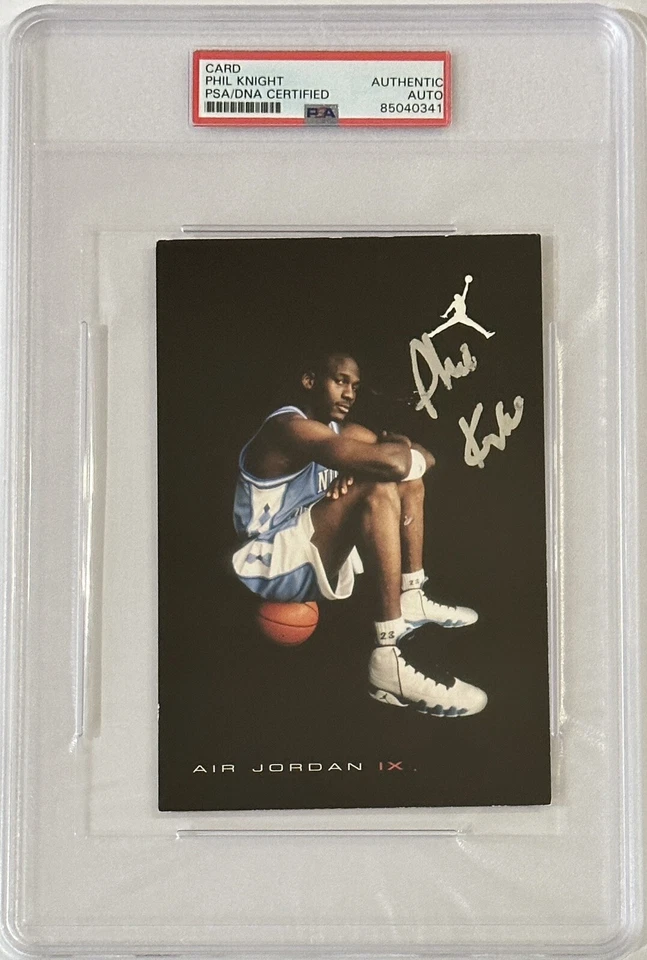 PHIL KNIGHT NIKE CEO SIGNED MICHAEL AIR JORDAN 9 SHOE CARD PSA DNA COA AUTOGRAPH - Image 1 of 3