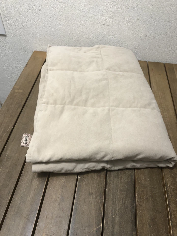 VNT WOOLRICH Down Feather Throw Blanket Tan Suede Box Quilt Puffer Lodge 50x68” - Image 1 of 4