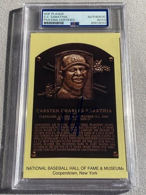 NEW YORK YANKEES CC SABATHIA AUTOGRAPH HALL OF FAME PLAQUE CARD PSA/DNA SLAB 032 - Image 1 of 2