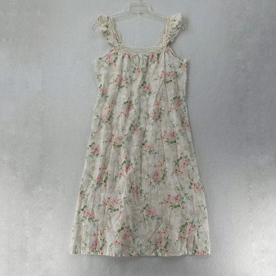 Camisola Laura Ashley 100% algodão rosa floral renda sem mangas romântica M - Imagem 1 de 4