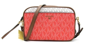 NEW MICHAEL KORS JET SET CHARM Large EW Camera Crossbody Vanilla Dahlia/Tan - Picture 1 of 8