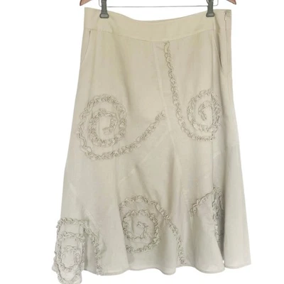 Marisa Christina Linen Blend A-Line Midi Skirt Size 10 Ruffle Swirls Lagenlook  - Image 1 of 4