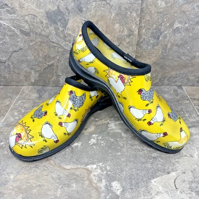 Sloggers Garden Clogs Yellow Chicken Rooster Print Waterproof Women's 10 Farm - Image 1 of 4