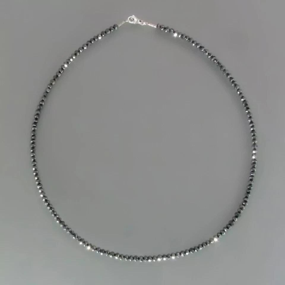 "Collar de cuentas de diamantes negros naturales de 4 mm certificado de 20"" - idea de regalo de boda" Foto 1 de 4
