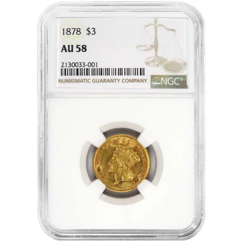 1878 $3 Gold Indian Princess NGC AU58 Brown Label Cover