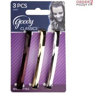 Fashionable 3-Pack Metal Barrettes - Gold, Silver & Black for All Hair Types - Picture 1 of 2