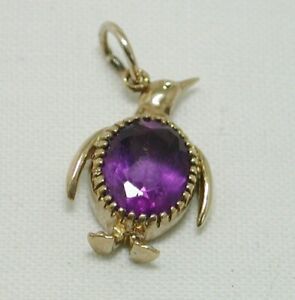 Lovely 9ct Gold And Amethyst Penguin Shaped Charm 22125