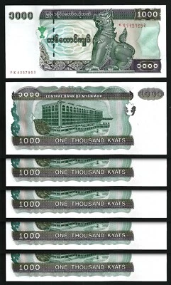 Burma Myanmar 1000 Kyats 1998, UNC, 5 PCS Lot, P-77b, Large Size Issue - Image 1 of 4
