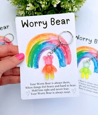 Worry Bear Keyring Back To School First Day of School Anxiety Fidget Gift Presen - Image 1 of 4