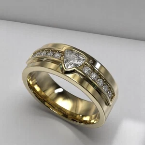 Banda de compromiso para hombre de oro amarillo de 14 quilates de 0,80 quilates cultivada en laboratorio corte trillón diamante 8 mm - Imagen 1 de 10