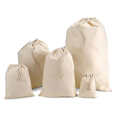 New Flax Fabric Canvas Gift Bag Jewelry Drawstring Makeup Clothes Pouch Pack Bag - Image 1 of 4