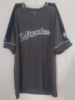 Men's Milwaukee Brewers Charcoal Cool Base Majestic Shirt XL - Image 1 of 4