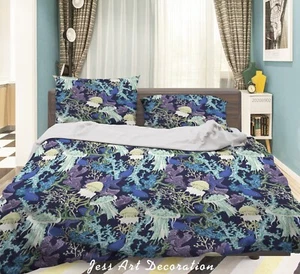 3D Coral Fish Starfish Jellyfish Quilt Cover Set Duvet Cover Bedding Pillowcases - Picture 1 of 6