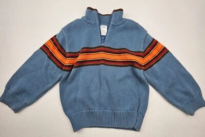 Suéter Gymboree 2005 Niños Pequeños Talla 3 Algodón 1/4 Cremallera Azul con Rayas Naranja  Foto 1 de 4