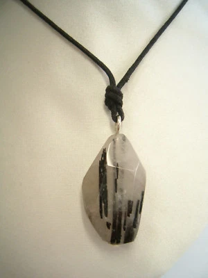 Ciondolo in ARGENTO 925 con QUARZO RUTILATO e girocollo - pendente pietra dura - - Immagine 1 di 4