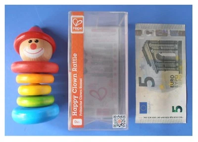 Sonaglio in legno colorato arcobaleno Happy Clown Rattle pagliaccio marca Hape - Immagine 1 di 3