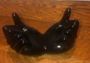 Vintage Black Ceramic Hands Figurine-Palms and Thumbs Up 7" - Picture 1 of 6