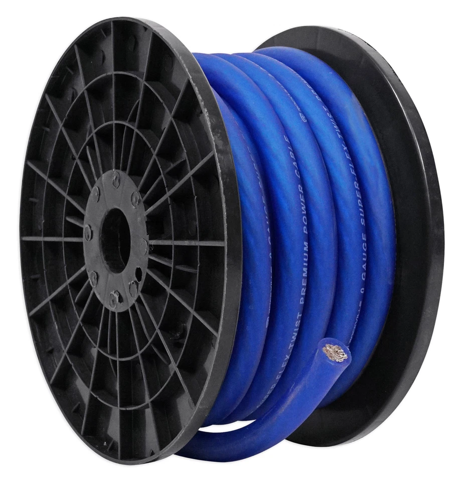 Rockville R0G30BLUE 0 Gauge 30 Foot Spool Blue Car Amp Power+Ground Wire Cable - Image 1 of 4