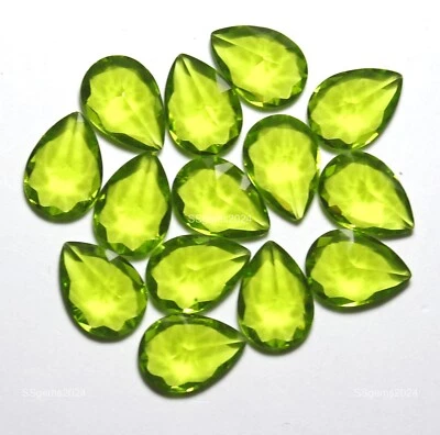 10 Pcs Wholesale Lot Lab-Created Pear Peridot Wire Wrap Faceted 4x12x16 mm - Image 1 of 4