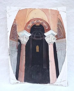 San Vitale Ravenne Basilica Caroline White Gouache Painting Signed Dated 1990 - Picture 1 of 7
