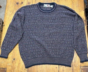 Vintage Florence Tricot Mens Sz L Sweater Textured Cosby Grandpa 3d 80s 90s - Picture 1 of 9