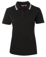JB's wear Ladies Chef's Polo Top With Chequered Trim Collar / UPF Sun Protection