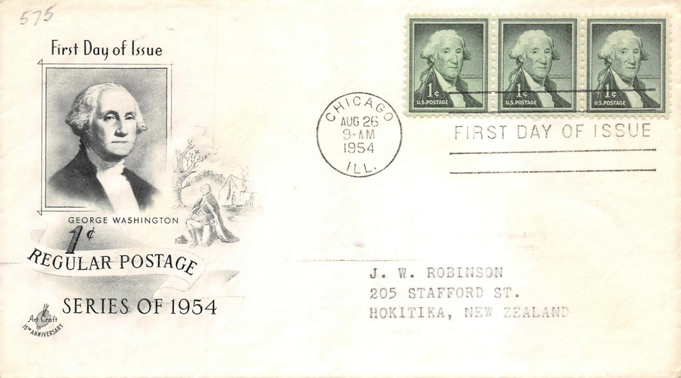 1031 1c George Washington Artcraft destination to Hokitika, New Zealand [406801] - Image 1 of 1