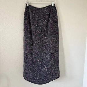 Vtg Jones New York Dark Purple Paisley Whimsey Goth Lined Maxi Skirt Womens 10 - Picture 1 of 8