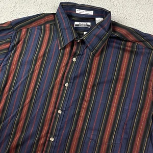 Camisa Vintage Key Elements Años 90 Botón Azul Rojo Rayas Manga Larga Grande Nueva de Lote Antiguo - Imagen 1 de 7