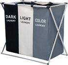 3 Section Laundry Basket Printed Dark Light Color Foldable Hamper/Sorter with