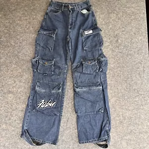 Fubu Forever 21 Jeans Womens Small Baggy Skater Raver Y2K Cargo Wide Leg Denim - Picture 1 of 15