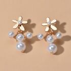Delicate Pearl Gold Flower Stud Earrings Ear Jacket Engagement Gift Jewellery