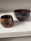 Handthrown Art Studio Pottery Bowl 4”Tall 5” W Swirl Glaze Signed Tea Light Set