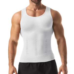 Mens Slimming Body Shaper Belly Chest Compression Vest Girdle T-Shirt Tank Top - Picture 1 of 24