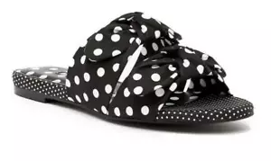 $220 Charles David Polka Dot Sandals 8 1/2 Black White 8.5 Flat Shoes Open Toe - Picture 1 of 11
