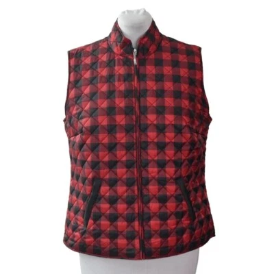 Karen Scott Puffer Vest Womens Large Red Black Buffalo Plaid New - Image 1 of 4