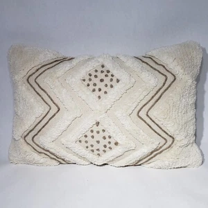 Bloomingville Accent Beige/White Pillow Rectangular Textured Embroidered Boho - Picture 1 of 10