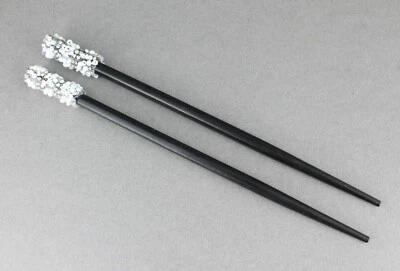 White hair sticks crystal seed bead set 2 chop accessory picks pins 7 1/8" long - Image 1 of 4