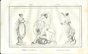 Stampa antica TRE STATUE di ANTONIO CANOVA Ercole Hebe Danzatrice 1835 Old print - Foto 1 di 1