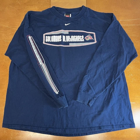 Vintage Columbus Blue Jackets Shirt Mens 2XL Blue Long Sleeve CBJ NHL Nike Team Cover