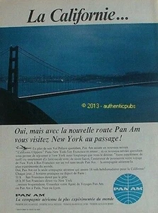 PUBLICITE PAN AM LA CALIFORNIE NEW YORK SAN FRANCISCO AVION DE 1961 FRENCH AD - Imagen 1 de 1