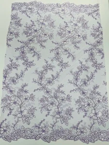 Floral Two Tone Lace Fabric - Lilac - Sequins Embroidery Floral Lace By Yard - Picture 1 of 4