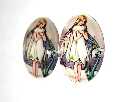 8 Vintage Multi-Colored 25x18mm Standing Fairy w/Bug Glass Cameos Cabochons - Image 1 of 4