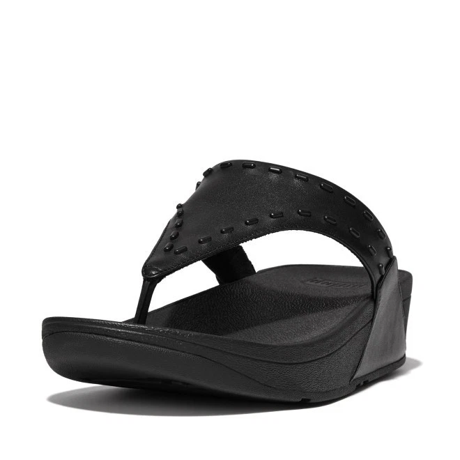Sandalias fitflop® para mujer 8,5 LULU de cuero con tachuelas de goma y puntera en negro Foto 1 de 4