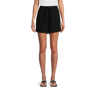 Shorts feminino Time and Tru mistura de linho com cintura batida tamanho XL 16-18 preto  - Imagem 1 de 4