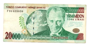 20 000 000 LIRASI VERY FINE    BANKNOTE FROM  TURKEY 2001   PICK-215 - Picture 1 of 2