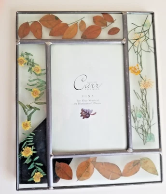 Carr Burnes Boston Stained Glass Dried Flowers Photo Frame 6.5x8 For 3.5 X 5” - Image 1 of 4